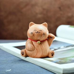 禅坐招财猫 招财猫榉桌面车载摆件打坐猫招财进宝乔迁礼品送礼
