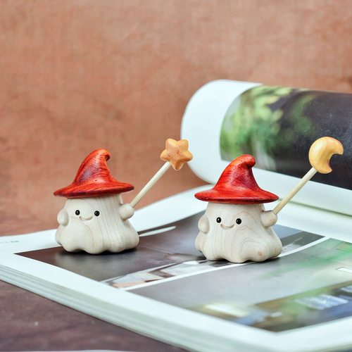 磁吸魔法帽小精灵木雕手把件文玩可爱卡通雕刻件客厅办公桌