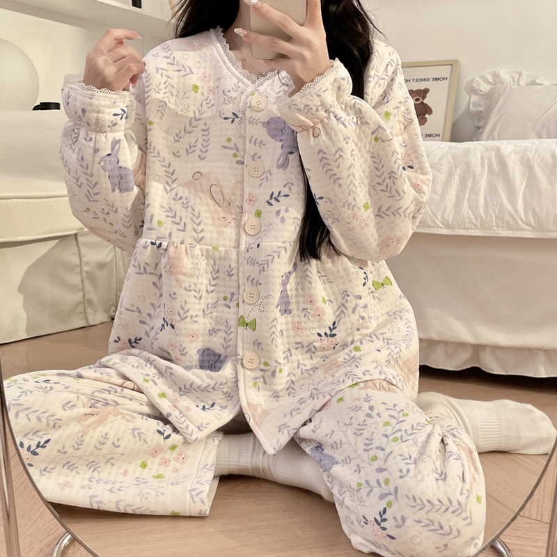 方便哺乳空气棉月子服加厚保暖