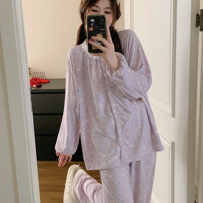 月子服带胸垫春秋十月份产后纯棉a类大码孕妇睡衣夏薄款哺乳喂奶