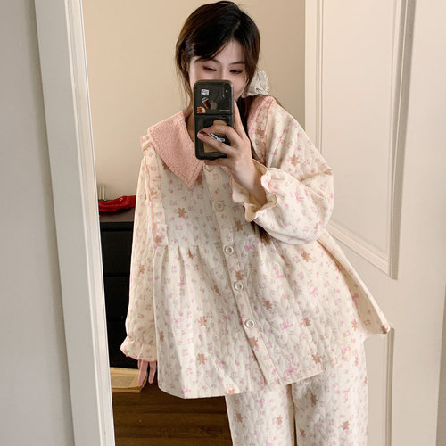 孕妇月子服冬厚款纯棉哺乳睡衣