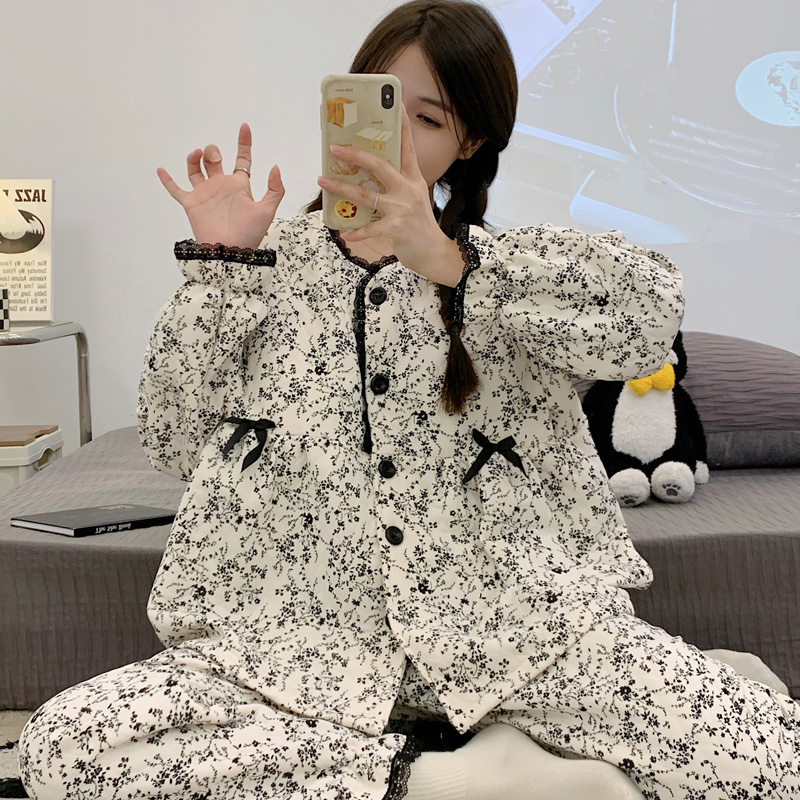 月子服秋冬产后纯棉加厚带胸垫