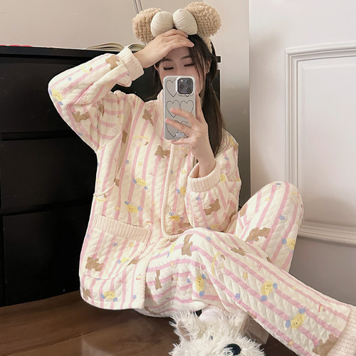 月子服孕妇冬厚款纯棉哺乳睡衣