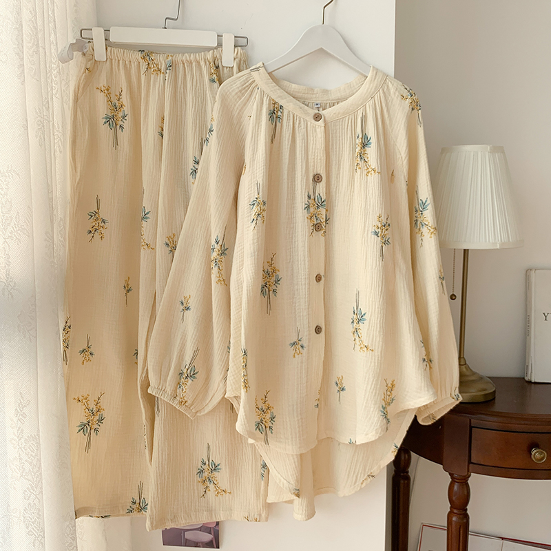 女棉纱方便哺乳月子服透气吸汗