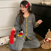 孕妇睡衣夏薄款 纯棉全棉吸汗产后大码 产妇哺乳 款 带胸垫月子服四季