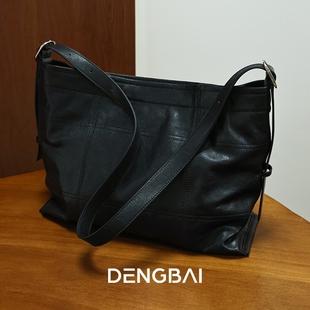 登白DENGBAI 春季新品 头层植鞣牛皮托特包 大容量单肩斜挎手提