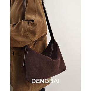 登白DENGBAI「高丝光反绒牛皮」hobo包 气质简约单肩斜挎手提