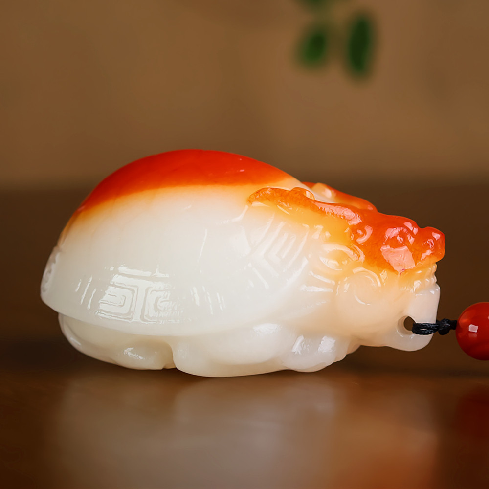 天然和田玉龙龟手把件籽料原石雕刻长寿龙头龟玉石把玩件