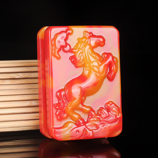 天然新疆和田玉鸡血玉马到成功皮带扣玉马生肖马腰带玉挂件手把件