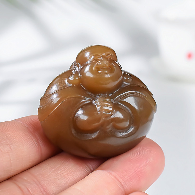 天然新疆和田玉糖玉籽料玉佛吊坠弥勒佛笑佛大肚佛女款项链挂件