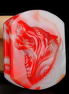 新疆和田玉狼图腾皮带扣和田鸡血玉狼头皮带扣男款腰带扣腰挂把件