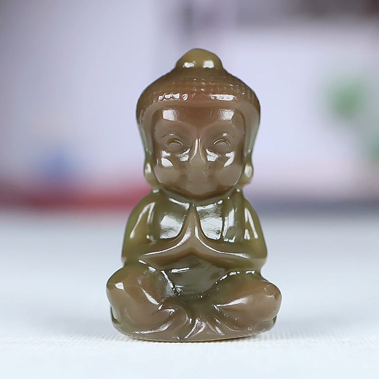 新疆和田玉糖料宝宝佛挂件小子佛玉佛小手把件且末糖玉小摆件