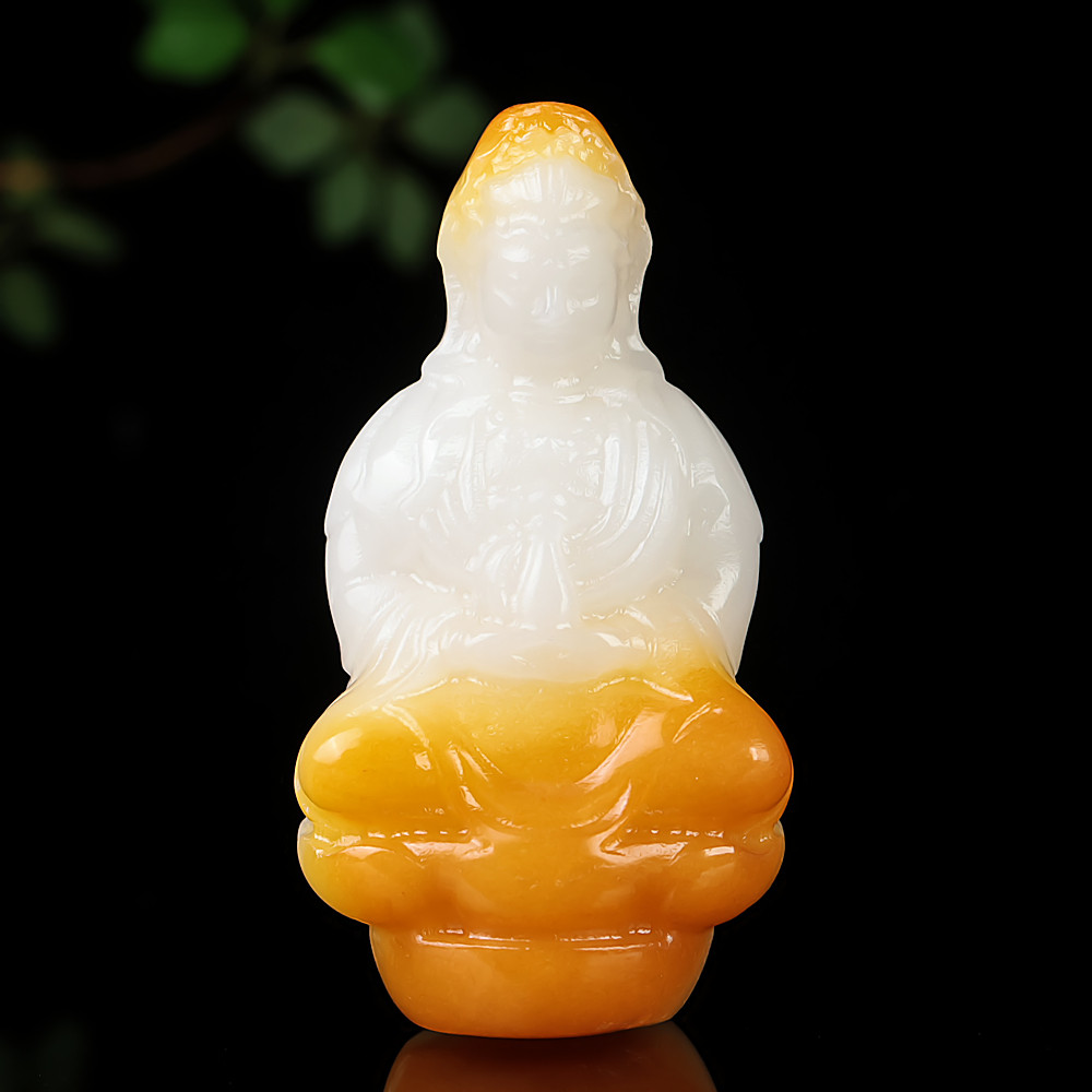 和田玉籽料观音玉石小摆件原石精雕宝瓶观音菩萨玉佛玉摆件