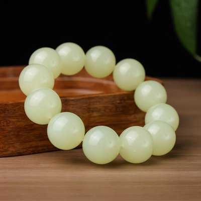 和田玉圆珠手链男款黄口料
