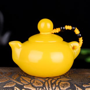 黄龙玉小玉壶手把件天然和田玉黄玉把把壶把玩件茶壶酒壶玉石把件