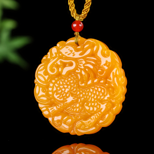 和田玉黄玉麒麟平安牌吊坠天然黄龙玉瑞兽貔貅招财纳福项链挂件