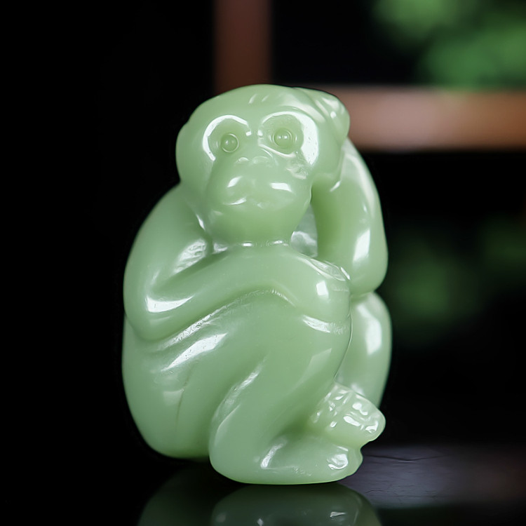 天然和田玉青白玉籽料玉猴灵猴手把件精雕玉石生肖猴把玩件挂件