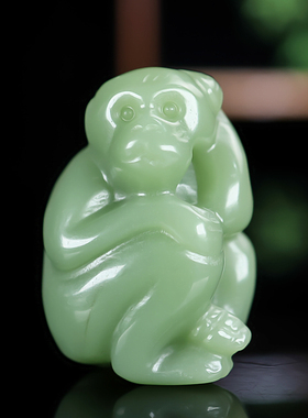 和田玉青白玉籽料玉猴灵猴手把件