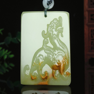 天然新疆和田玉麒麟吊坠项链男女款招财纳福瑞兽麒麟挂件平安牌
