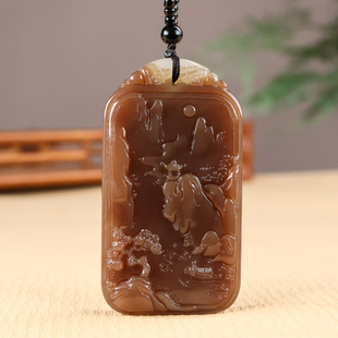 和田玉糖料山水牌吊坠平安牌籽料男款项链玉石挂件无事牌新疆玉器