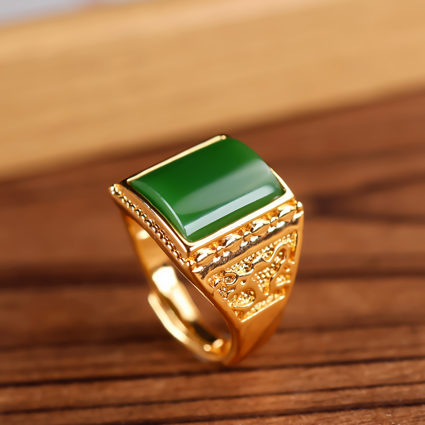 新款新疆和田玉碧玉戒指925S镶嵌马鞍玉石戒面指环男款活口戒指