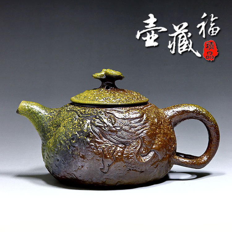 坭兴陶柴烧供春隐龙手拍壶纯手工茶具家用泡茶壶中式复古非紫砂