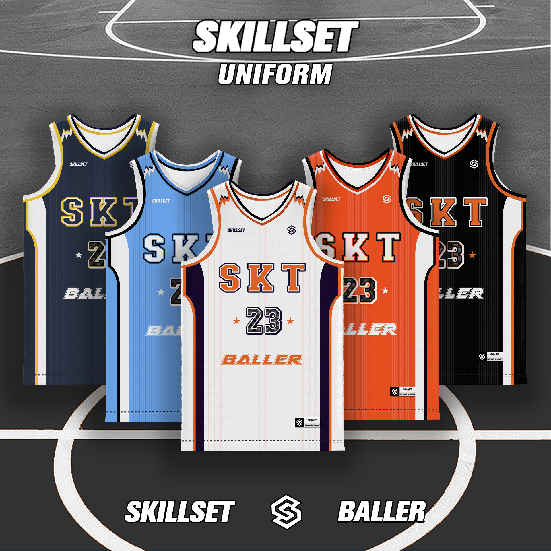 SKILLSET美式篮球服套装V领窄肩速干宽松数码印定制比赛队服球衣