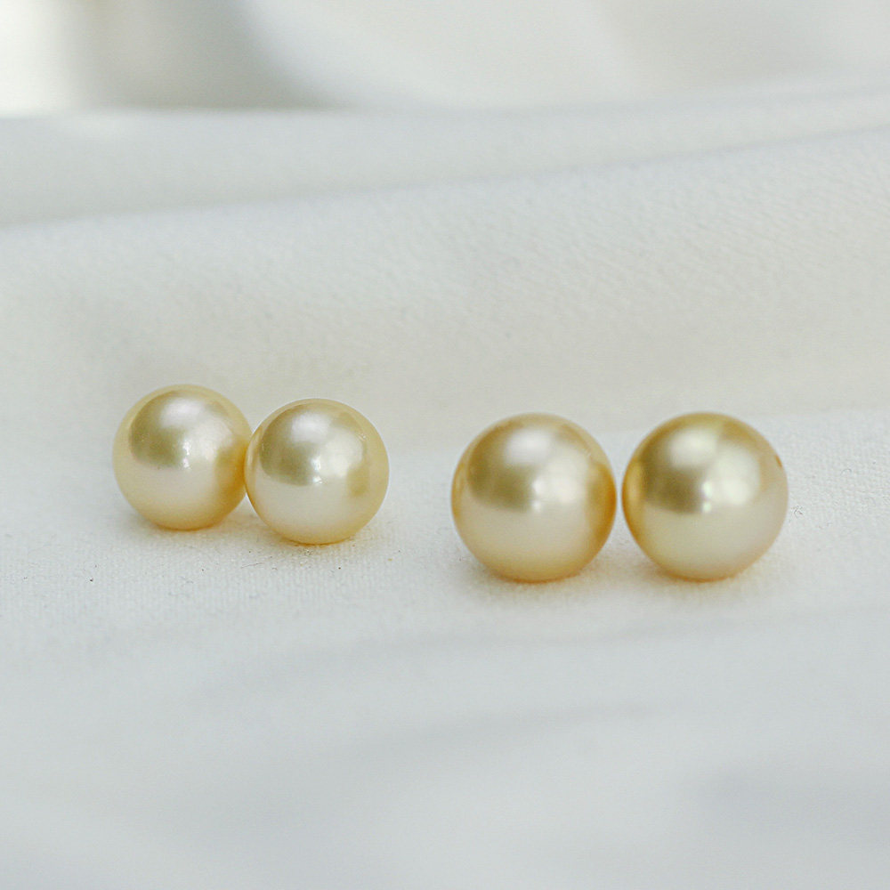 天然海水金珠耳环温柔落日金精品南洋金珠耳钉基础轻奢款k金耳饰