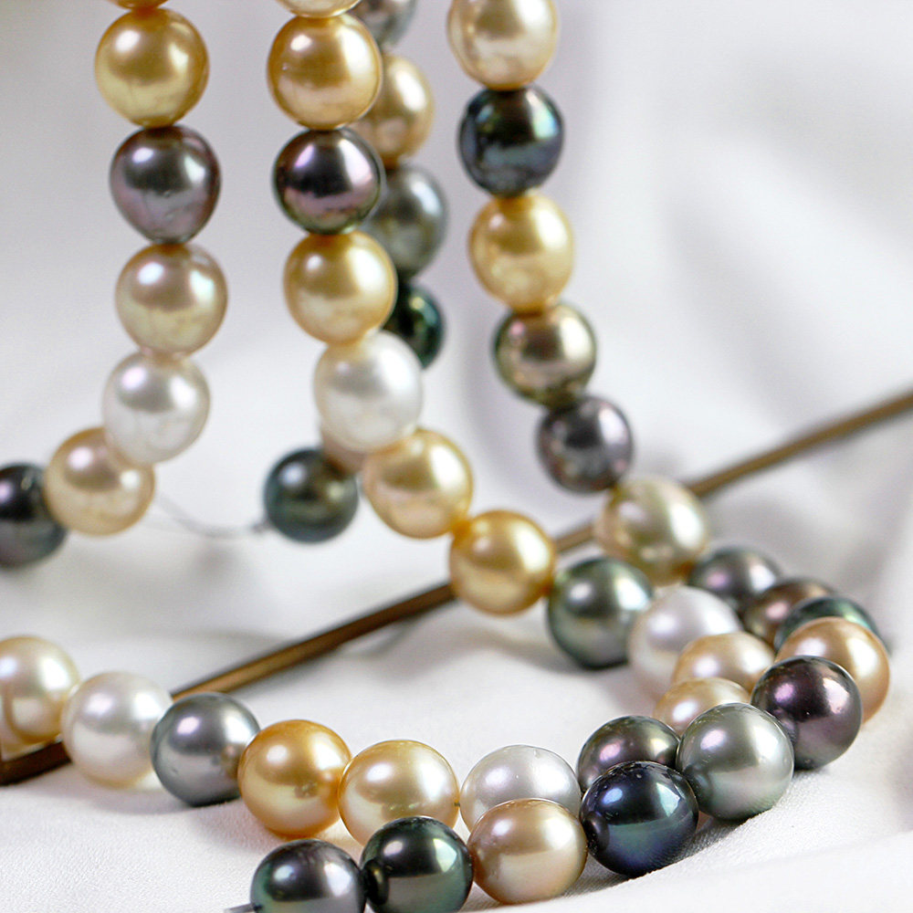 大溪地珍珠项链天然海水黑珍珠孔雀绿混彩三兄弟多款高品质黑珍珠