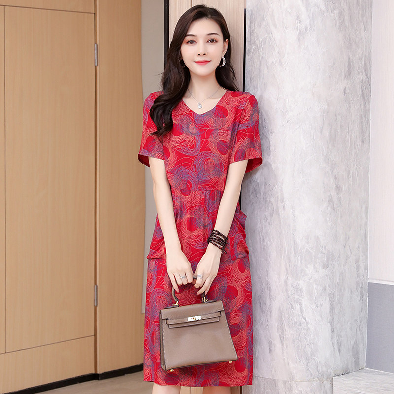 适合中年妈妈穿的裙子夏装胖女人遮肚子显瘦高贵夫人连衣裙阔太太|ruв категории Женская одежда, платье - от Buy2taobao.com для оказания профессиональной услуги покупки агента Taobao