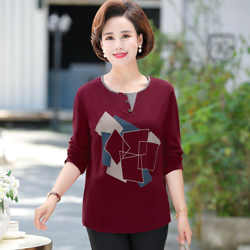 纯棉T恤宽松妈妈上衣女式体桖时尚洋气全棉中长袖大码t桖秋衣外穿|ruв категории Женская одежда, в пожилых женщин - от Buy2taobao.com для оказания профессиональной услуги покупки агента Taobao