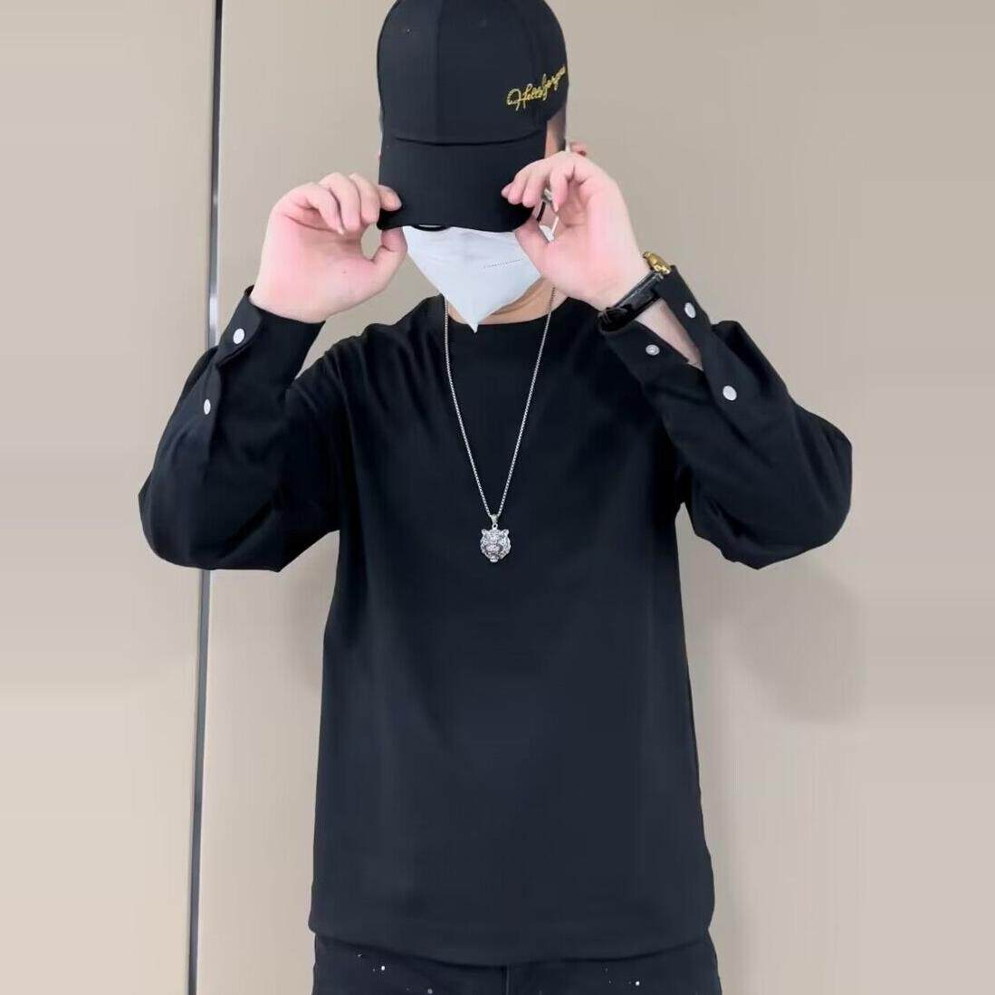男士纯色纯棉长袖卫衣打底衫