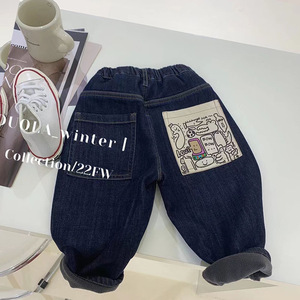 2024新款男童加绒加厚牛仔裤柔软韩国儿童女童宝宝一体绒