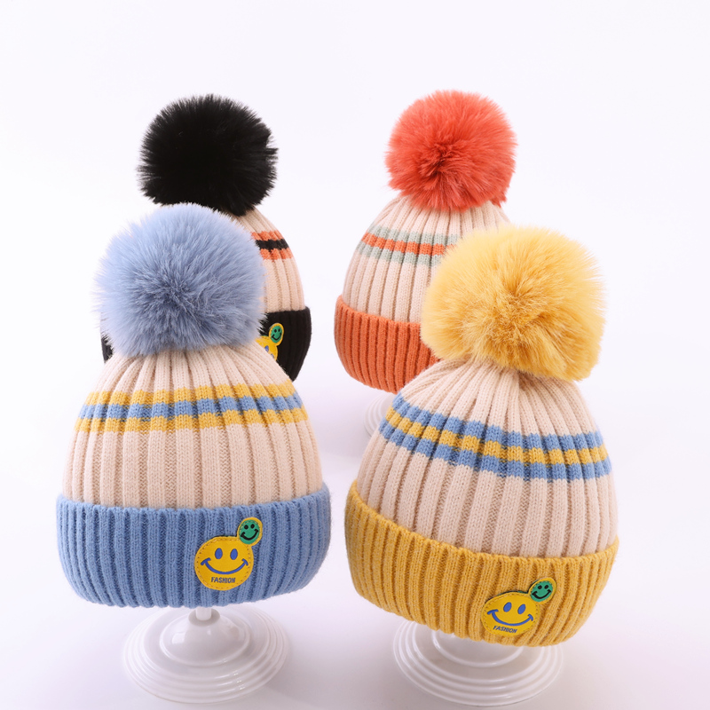 儿童帽子冬季男童女宝宝针织帽可爱毛球棉衬保暖秋冬天婴儿毛线帽