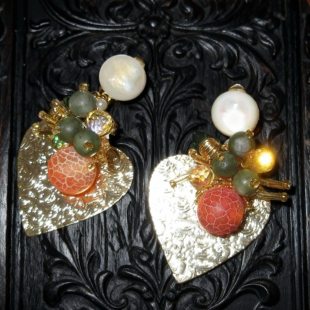 大橘大利 黄打屁原创设计可爱节日金橘串珠贝母夸张925银耳钉耳夹