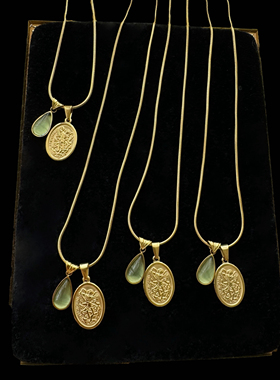 光涌入 黄打屁原创设计不褪色复古绿泪滴古币质感小众闪项链叠戴