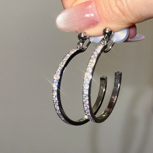 黄打屁银闪钻百搭轻奢小众设计感气质925银耳钉蚊香盘 满钻小C呀