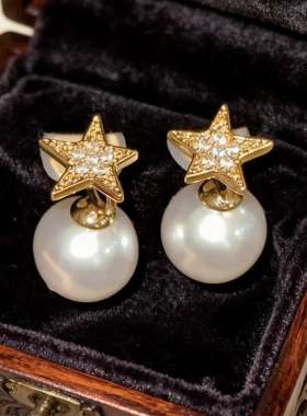 伯利恒之星 黄打屁法复古星星珍珠仙田气质百搭925耳钉蚊香盘耳夹