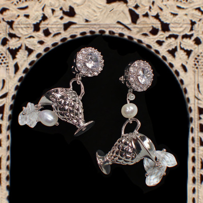 慵懒池水 原创设计小众闪仙复古夸张重工美丽趣可爱925银耳钉耳夹