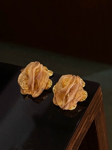 暮云春树 黄打屁复古浪漫仙甜文艺百搭纱925银耳钉蚊香盘耳夹耳环