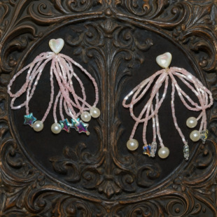 粉色水母 黄打屁原创设计复古贝壳小众串珠夸张甜仙925银耳钉耳夹