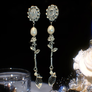 时间玫瑰 黄打屁原创设计小众精致仙甜美水滴长流苏925银耳钉耳夹