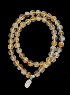 招财牌 天然黄水晶黄塔晶冰透转运珠双圈闪纳福叠戴925银手链手串