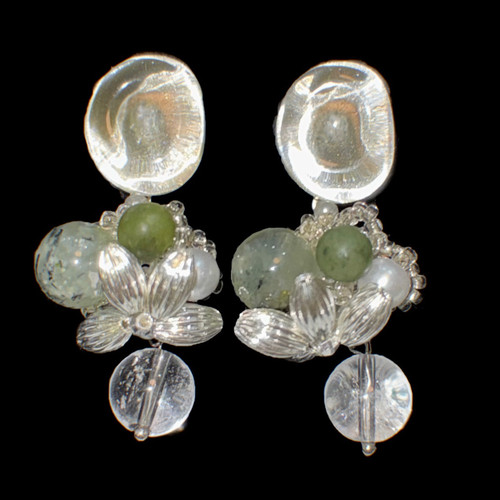 竹林听雨 黄打屁原创设计小众新中式冷天然石甜美仙925银耳钉耳夹