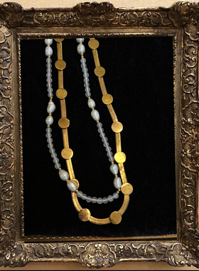 海浪之上 黄打屁氛围感韩甜简约淡水珍珠钛钢组合项链锁骨链颈链