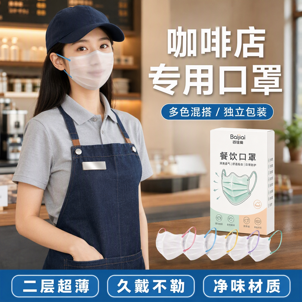 餐饮一次性不勒耳防飞沫口罩图片