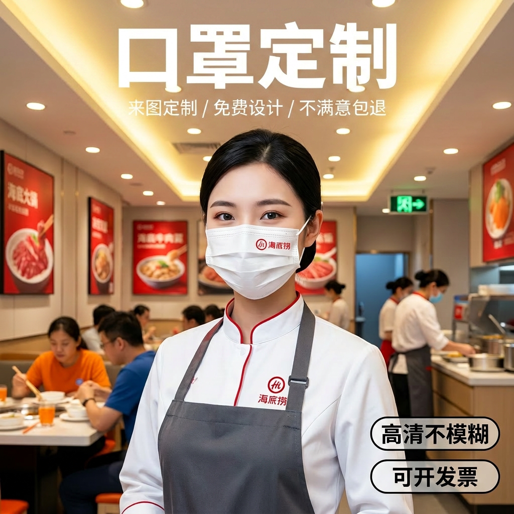 口罩定制印logo一次性图案餐饮专用防飞沫印图案独立包装免费设计
