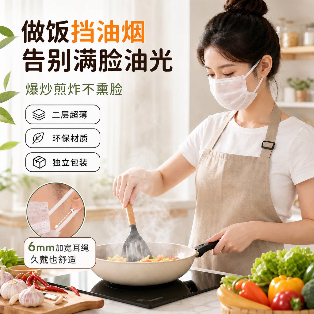 口罩餐饮专用食品防油烟一次性白色独立包装透气薄款夏炒菜不勒耳