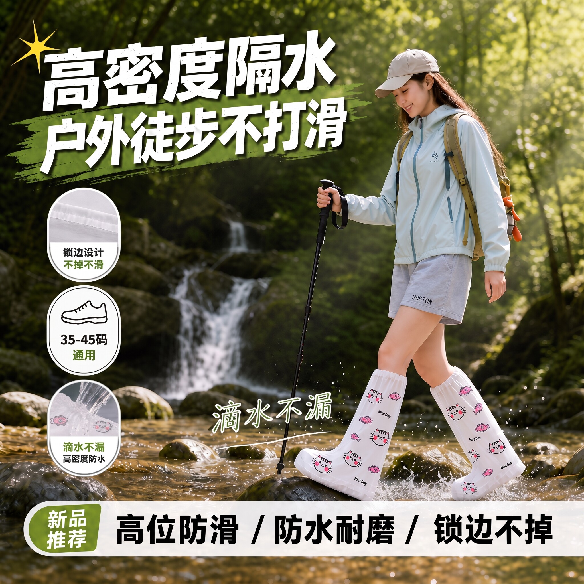 一次性防水鞋套加厚高筒印花鞋套图片