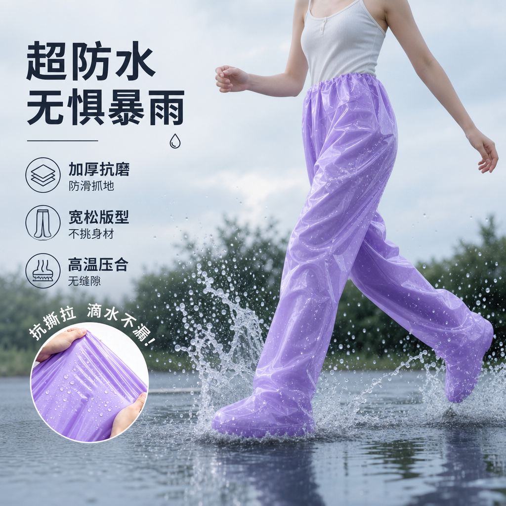 防暴雨加厚防水防滑连脚雨裤图片